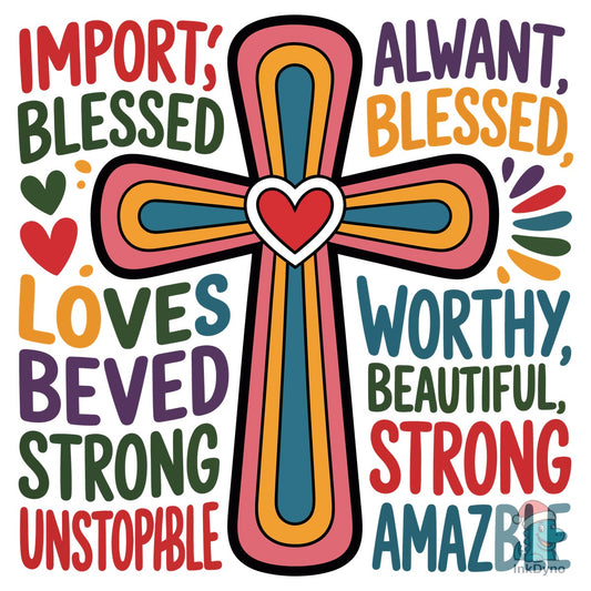 Easter Cross Typography with Blessings - DTF Transfer