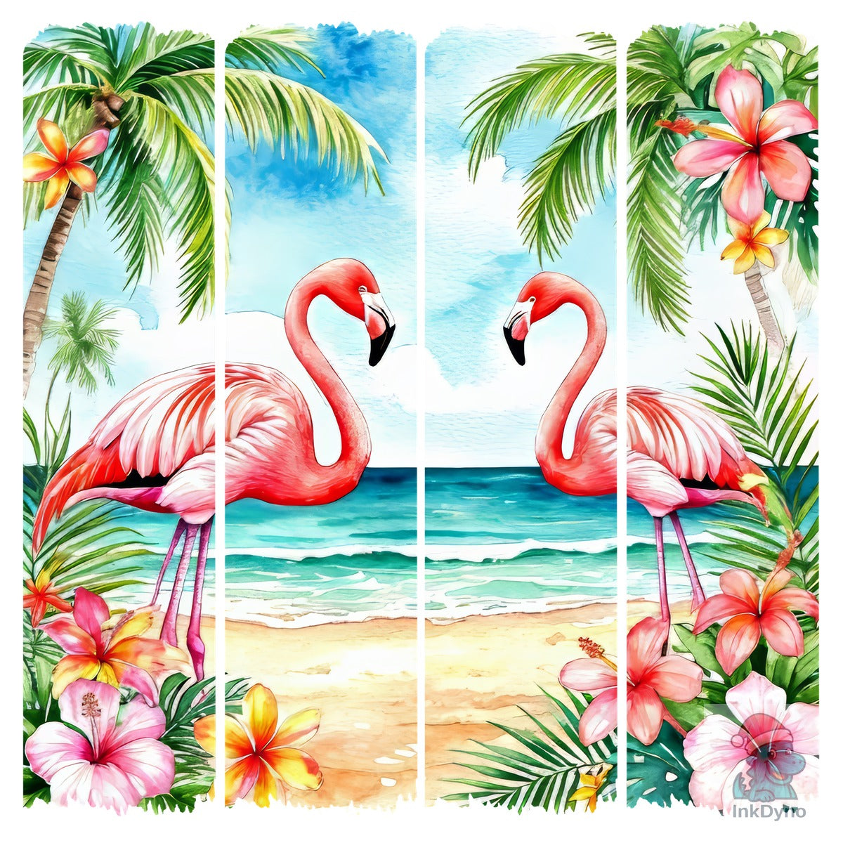 Sea Beach Flamingos Tropic Flowers