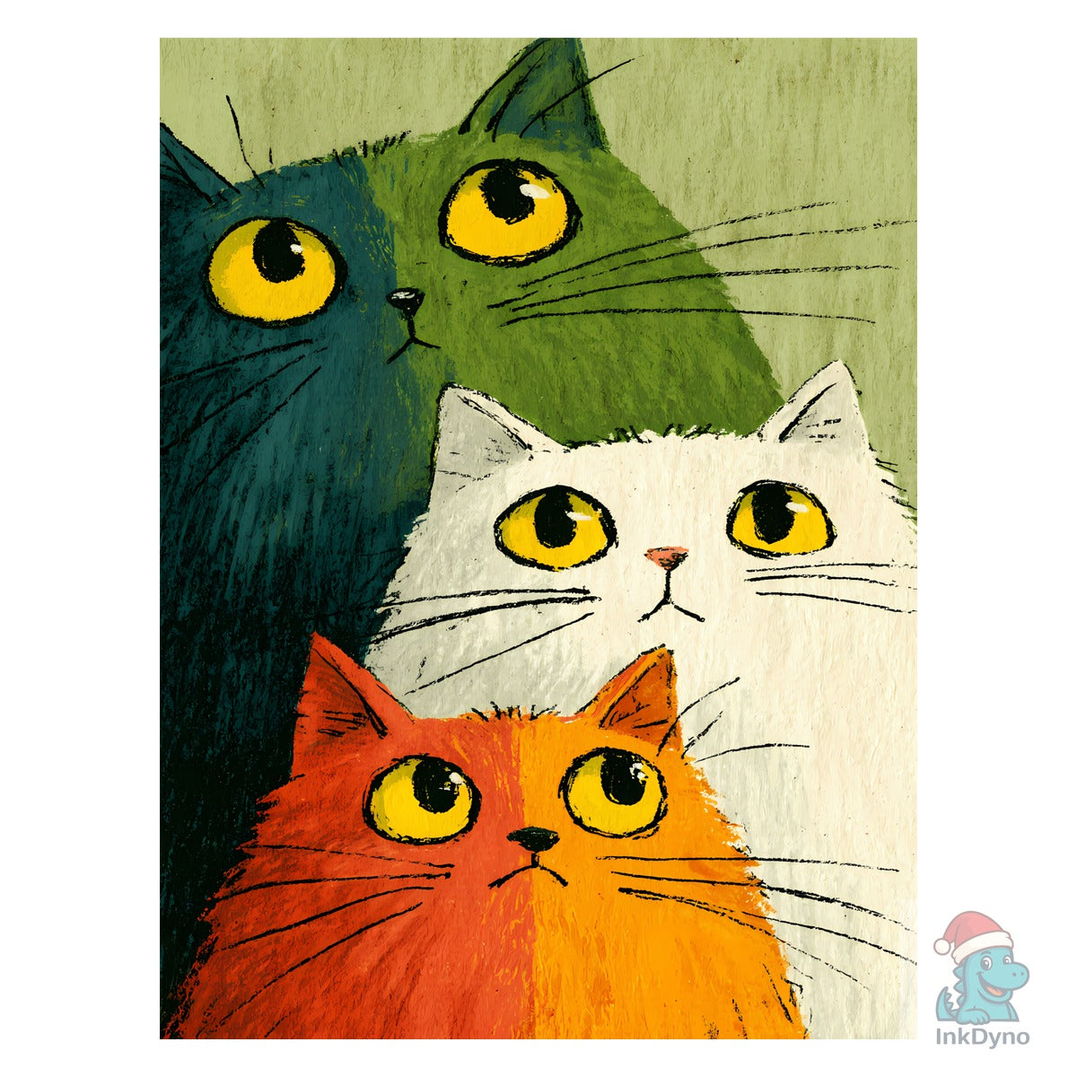 Stacked Cats Colorful Cat Art