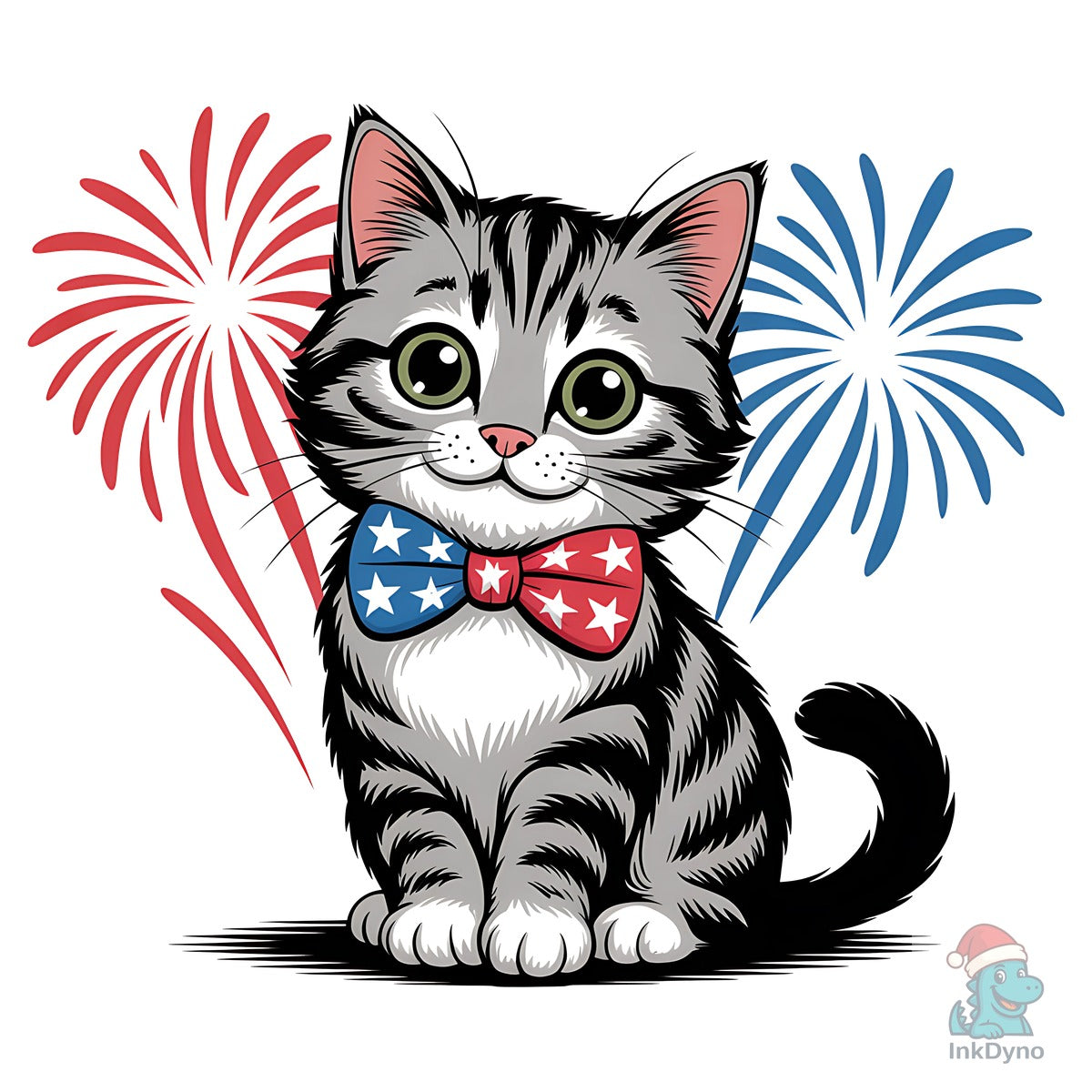Patriotic Cat Bow Tie Fireworks