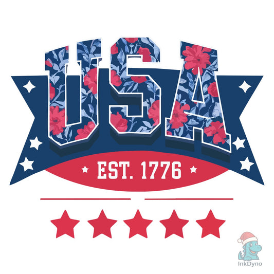 USA Floral 1776 - Patriotic Art - DTF Transfer