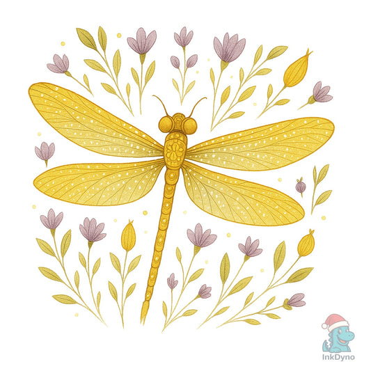 Dragonfly Vintage Botanical Flowers - DTF Transfer