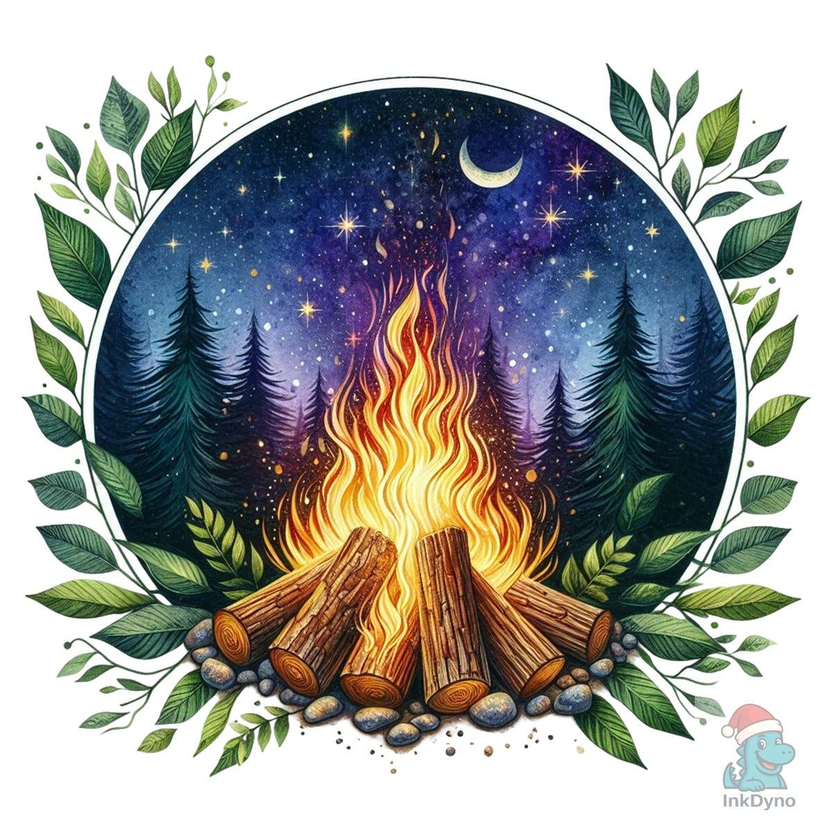 Moon Phase Green Forest Campfire