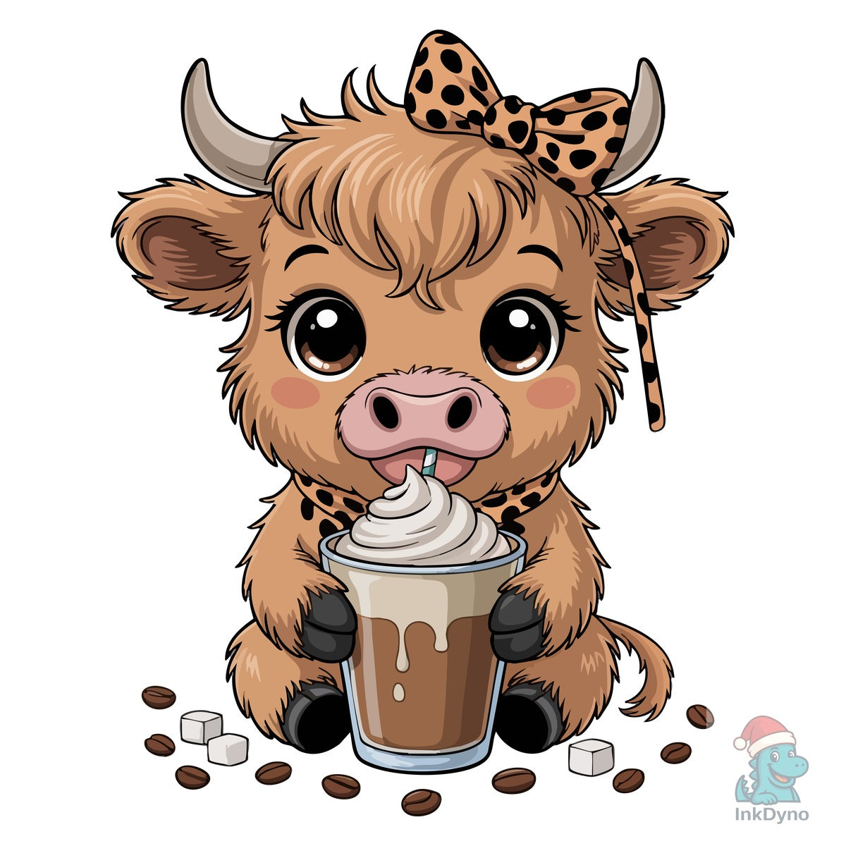 Coffee Cow with Leopard Bow