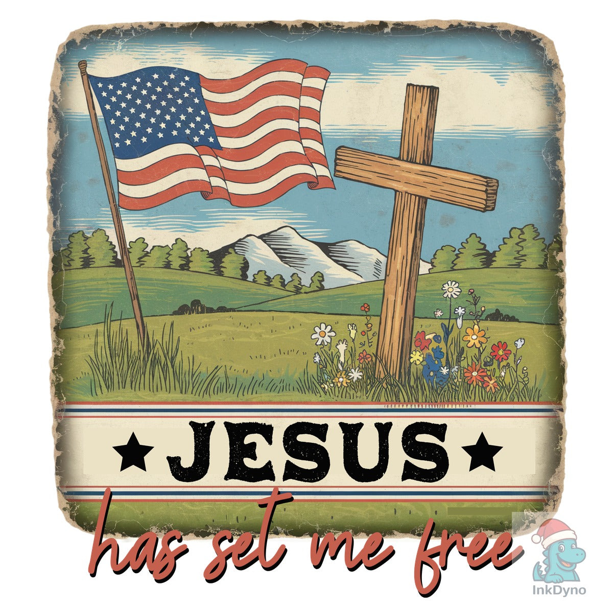USA Flag Cross Jesus Has Set Me Free