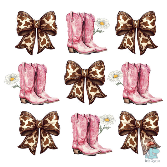 Boots and Pink Bows Graphic - DTF Transfer