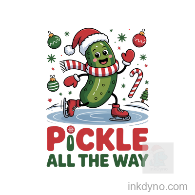Cheerful Holiday Pickle On Ice Skates Design — DTF Transfer