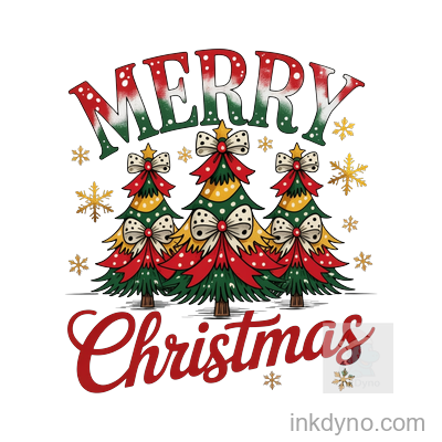 Festive Merry Christmas Tree Design For Apparel — DTF Transfer
