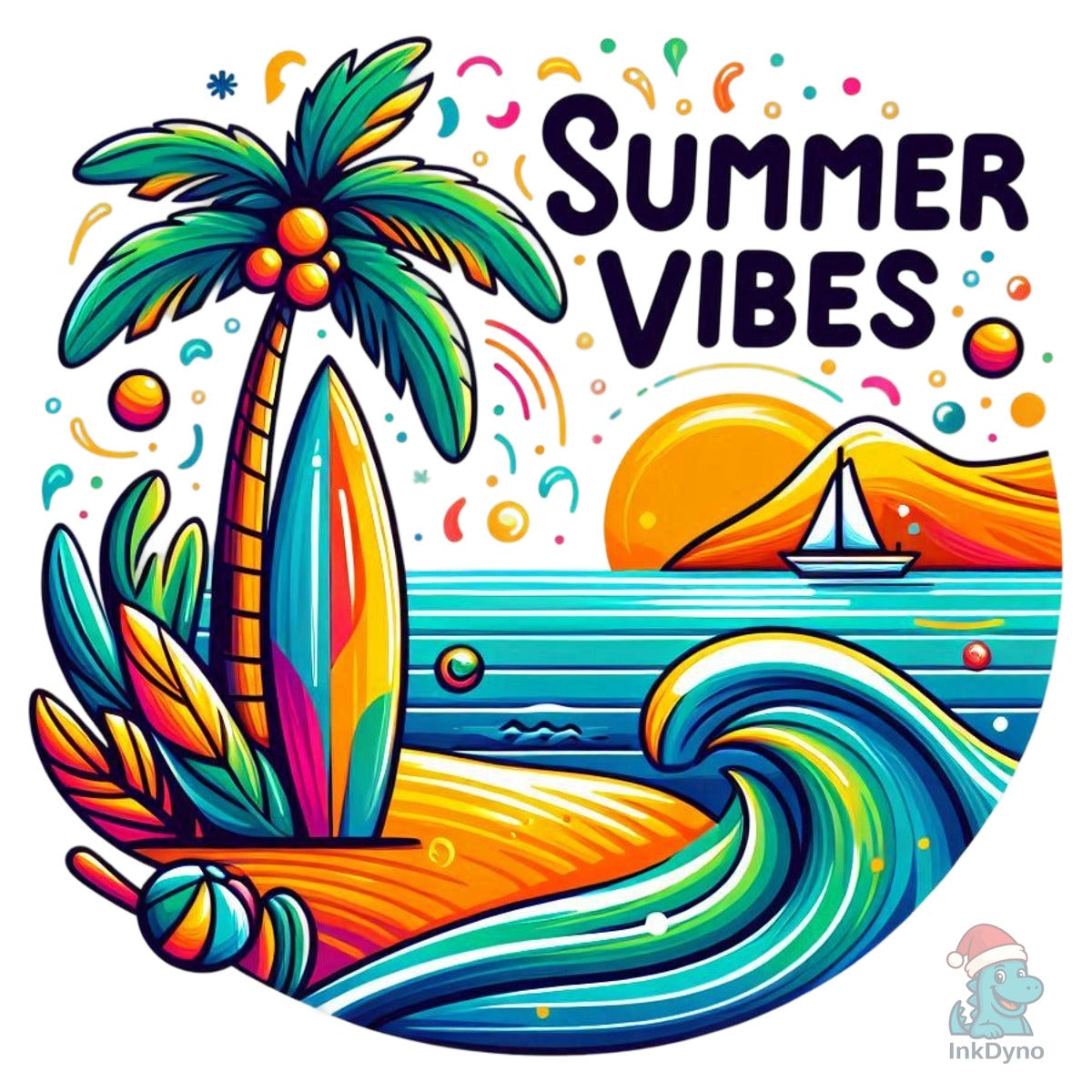 Summer Surf Waves Palm Tree Summer Vibes