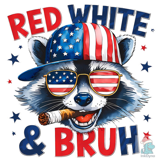 Red White and Bruh Funny Raccoon USA - DTF Transfer