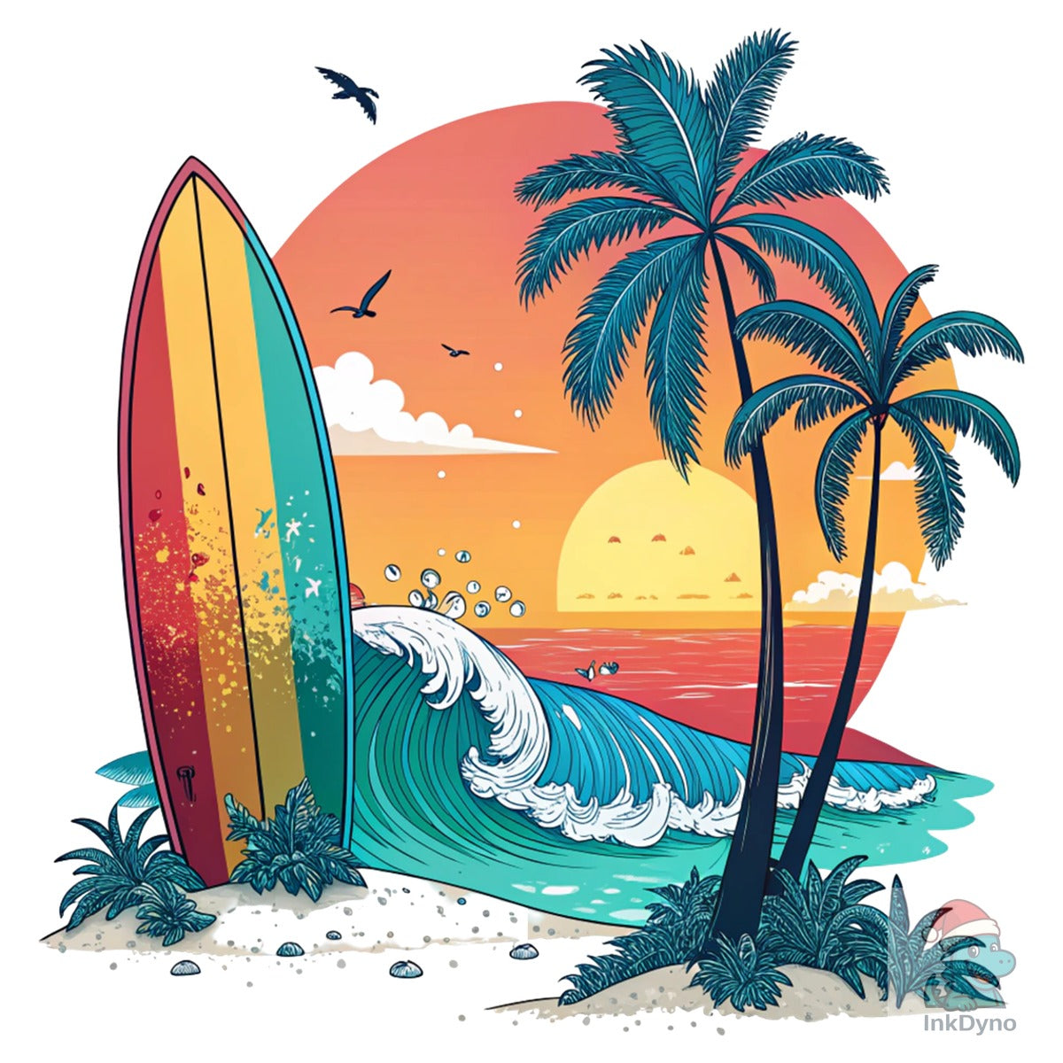 Retro Surfboard Summer Sunset Surfing