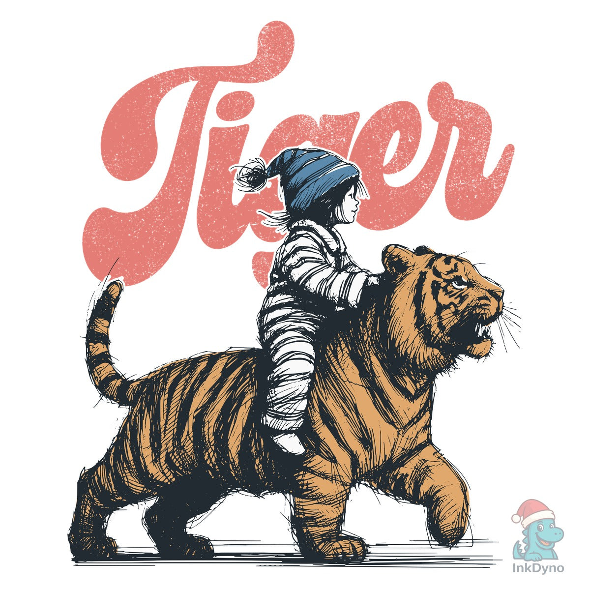 Retro Little Girl Ride Tiger Shirt