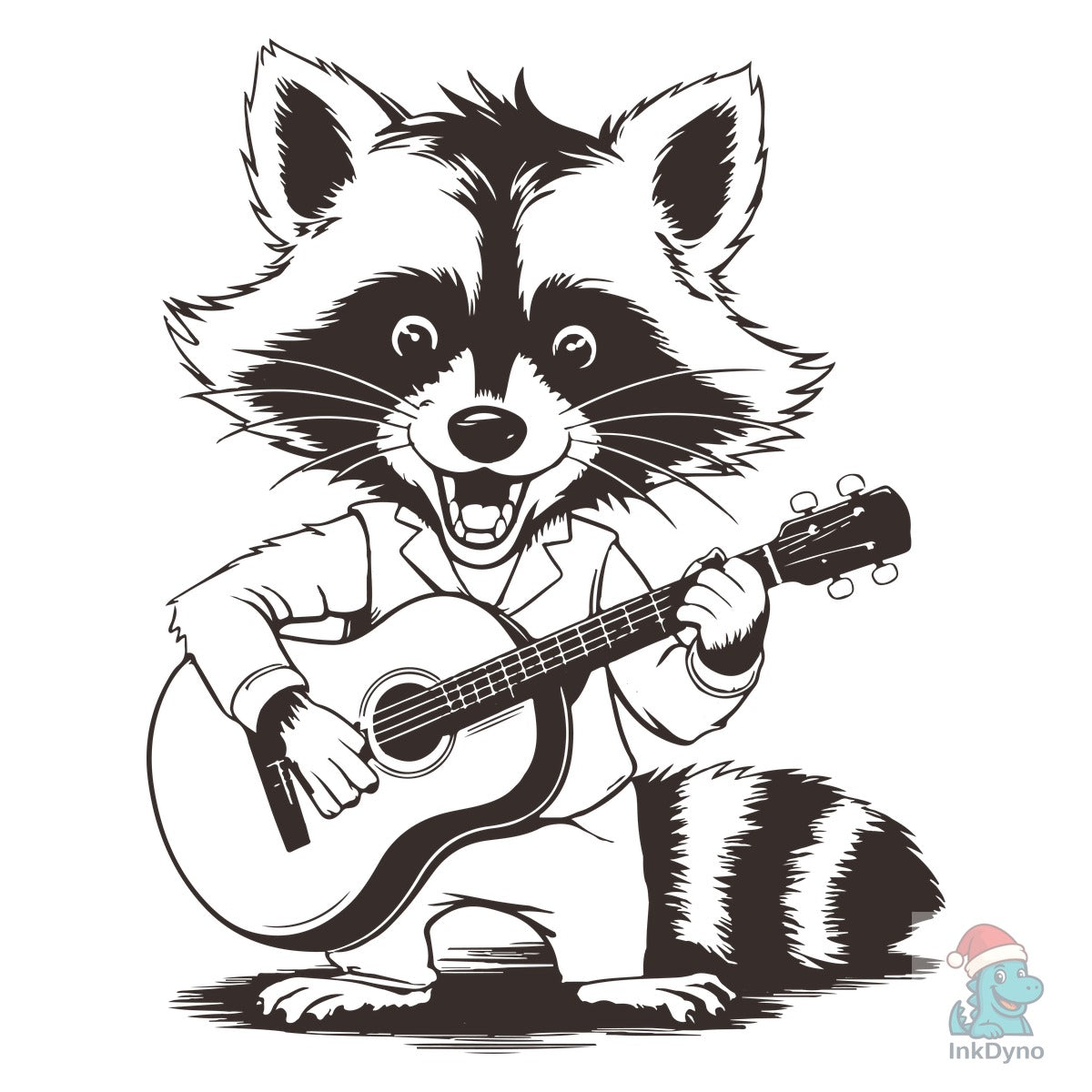 Funny Cartoon Raccoon Playing Guitar
