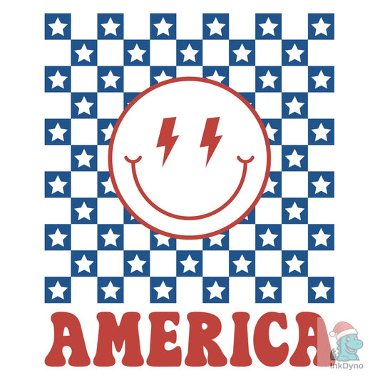 America Checkered Smiley Usa - DTF Transfer