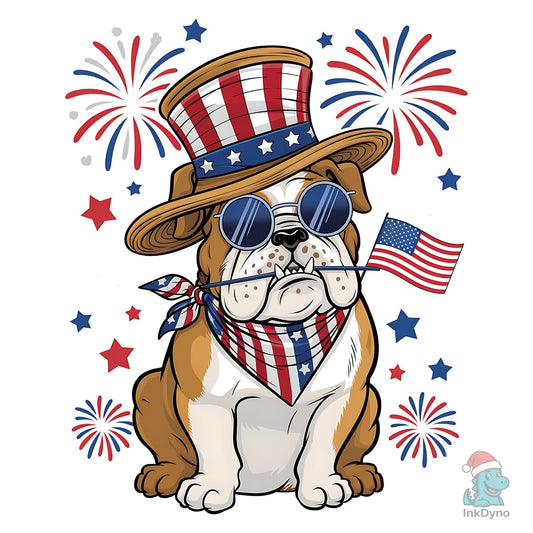 USA 4th of July Patriotic Dog Bulldog - DTF Transfer