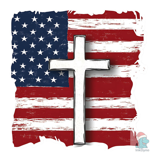 4th of July Patriotic Cross with Flag - DTF Transfer