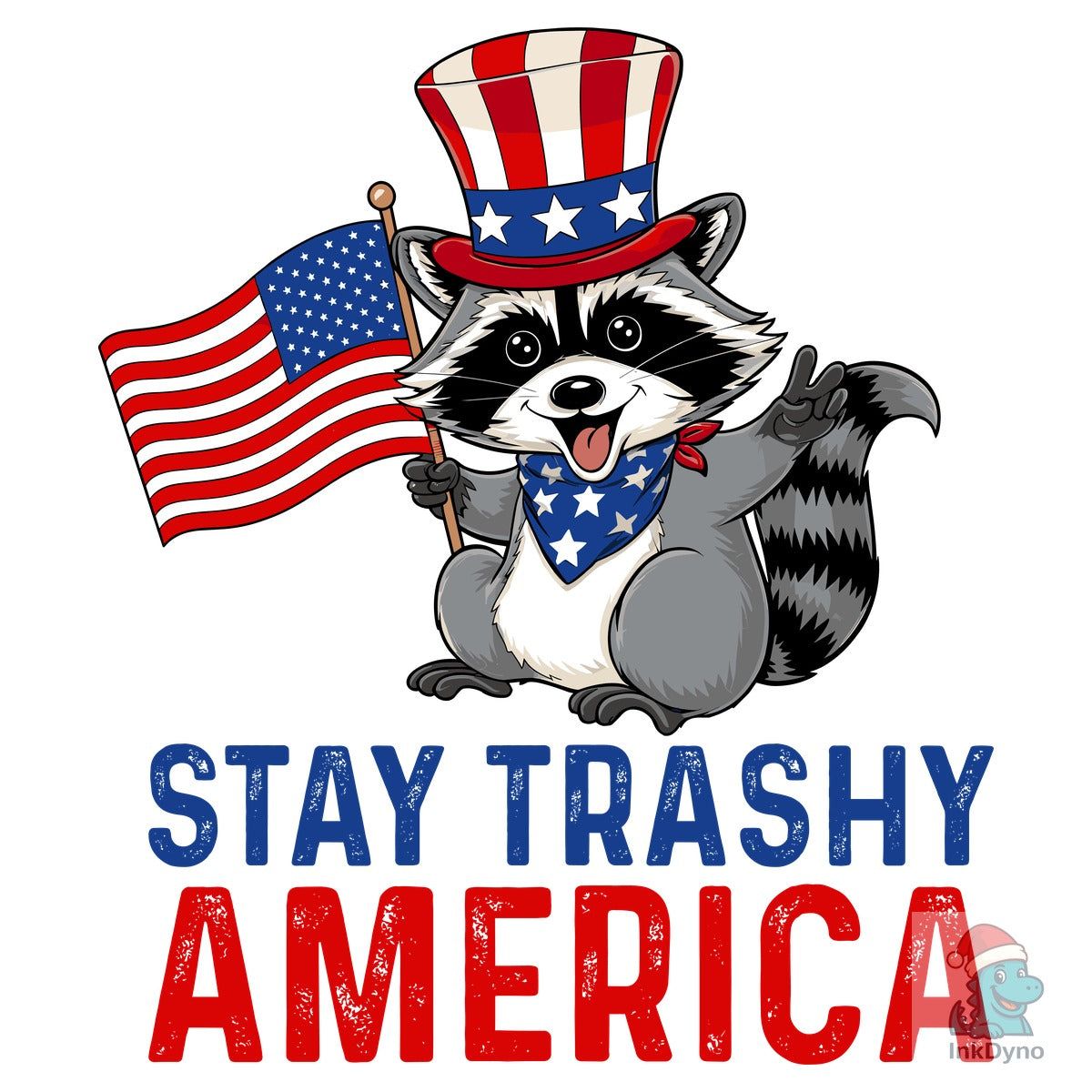 Stay Trashy America Raccoon Holding Flag