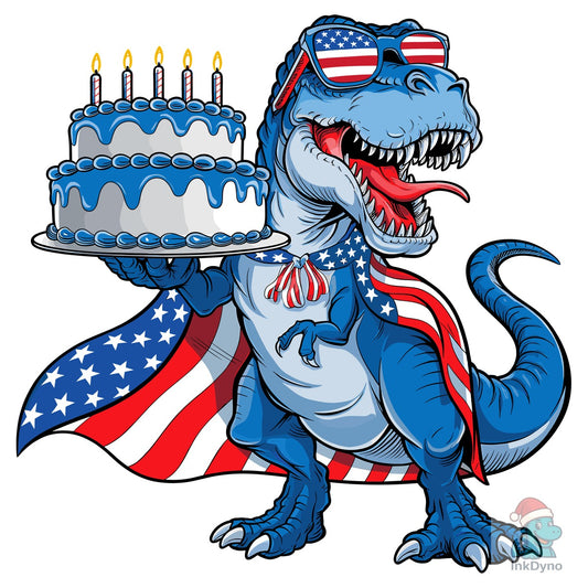 T-Rex Holding Birthday Cake Dinosaur USA - DTF Transfer