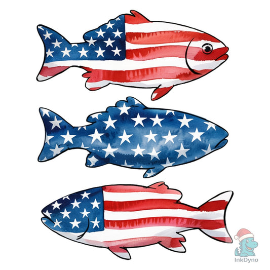 Patriotic Fish 4th of July America - DTF Transfer