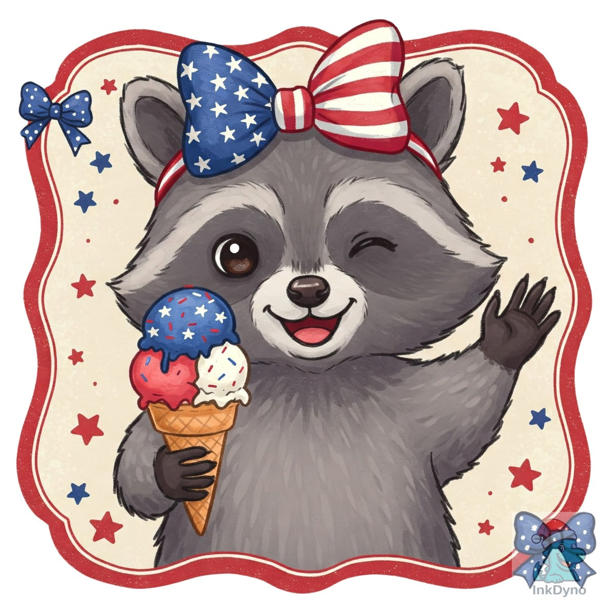 Patriotic Raccoon Ice Cream Bow 4th