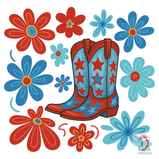 Floral Western Cowgirl Boot America - DTF Transfer