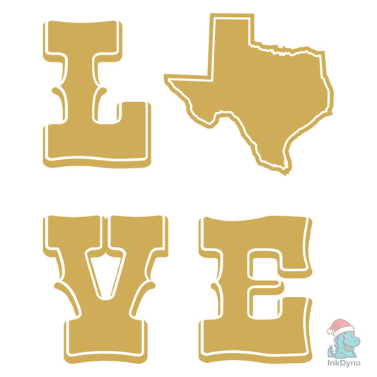 Love Text with Texas Map. - DTF Transfer