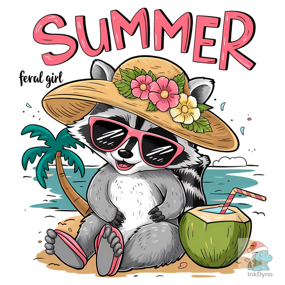 Feral Girl Summer Raccoon Art