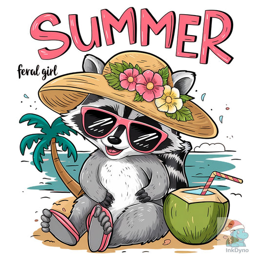 Feral Girl Summer Raccoon Art - DTF Transfer
