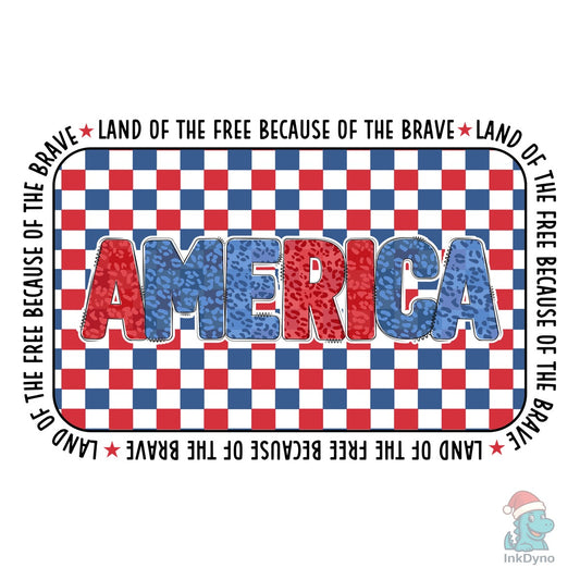 Retro America Checkered Land of the - DTF Transfer