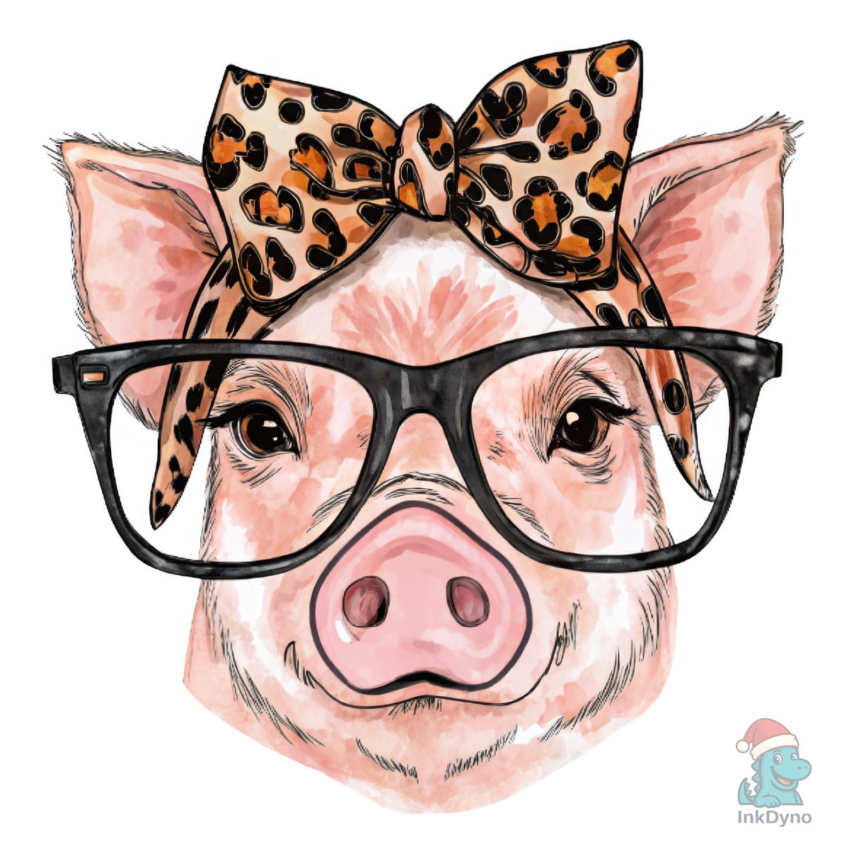 Watercolor Pig with Glasses and Leopard