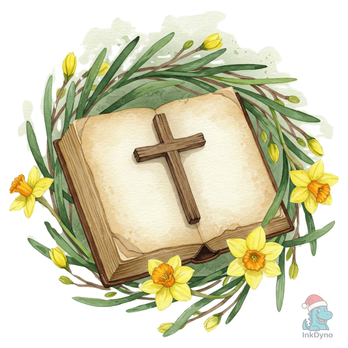 Bible Cross Daffodil Wreath