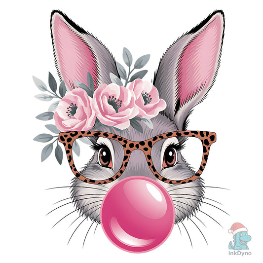 Leopard Bunny Bubble Gum Design - DTF Transfer