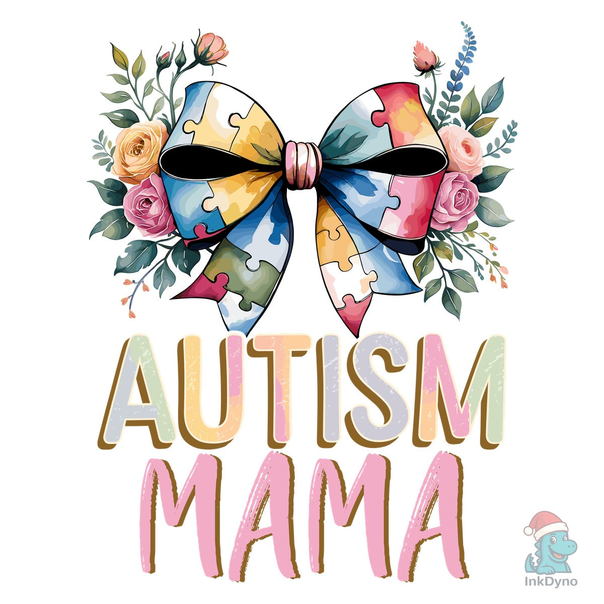 Autism Mama Elegant Floral Puzzle Bow.