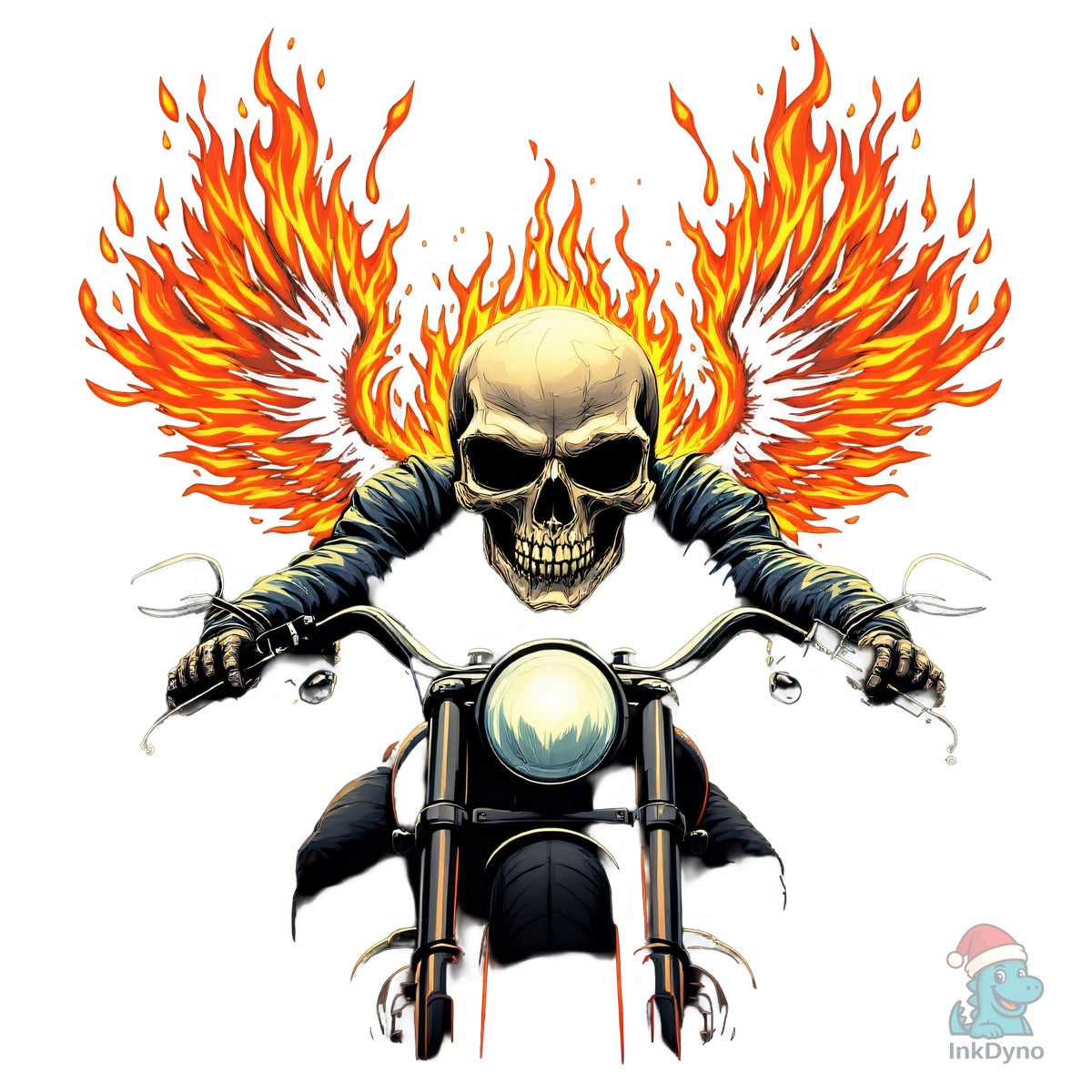 Biker Skull with Flaming Wings Moto