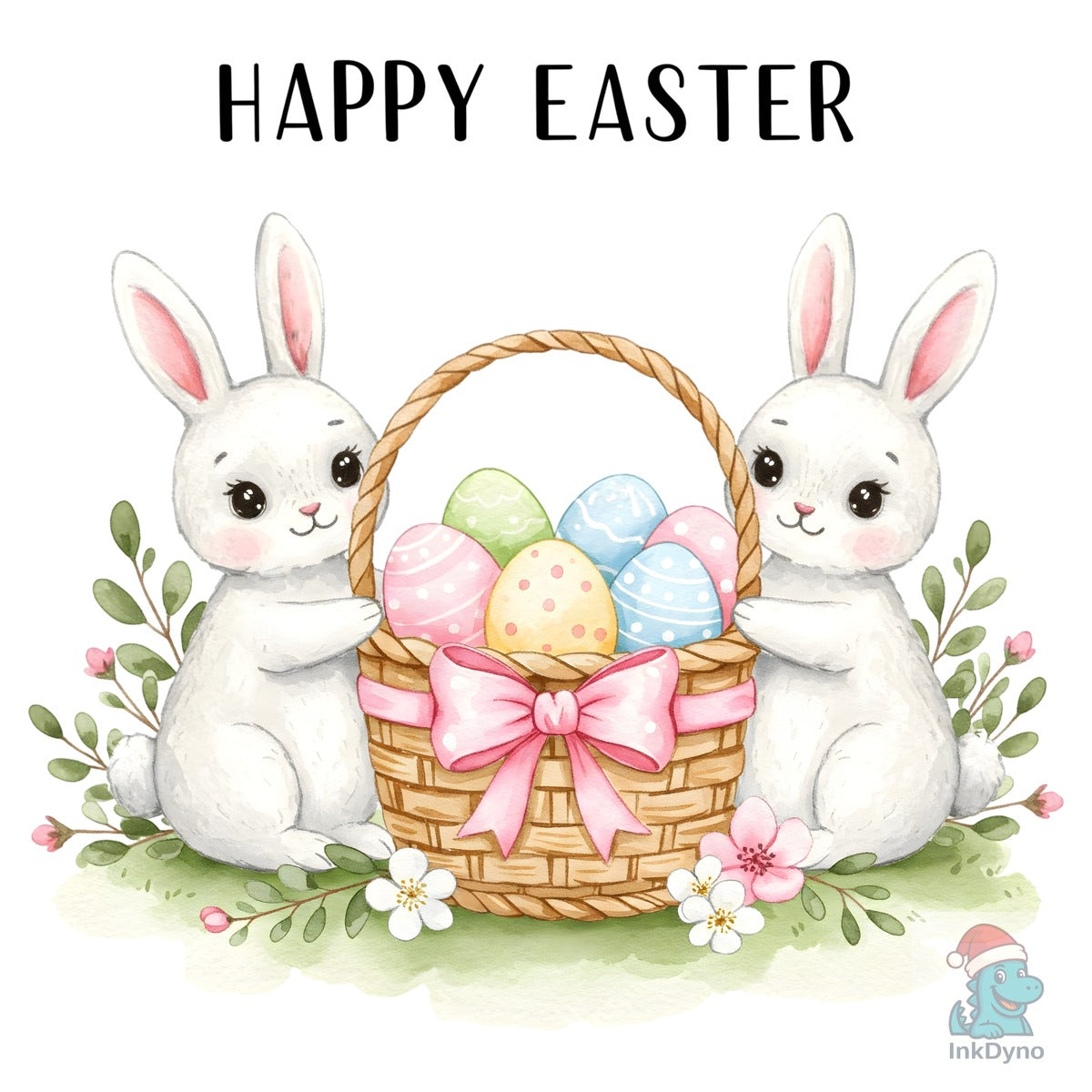 Happy Easter Bunnies with Basket Cu
