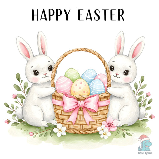 Happy Easter Bunnies with Basket Cu - DTF Transfer