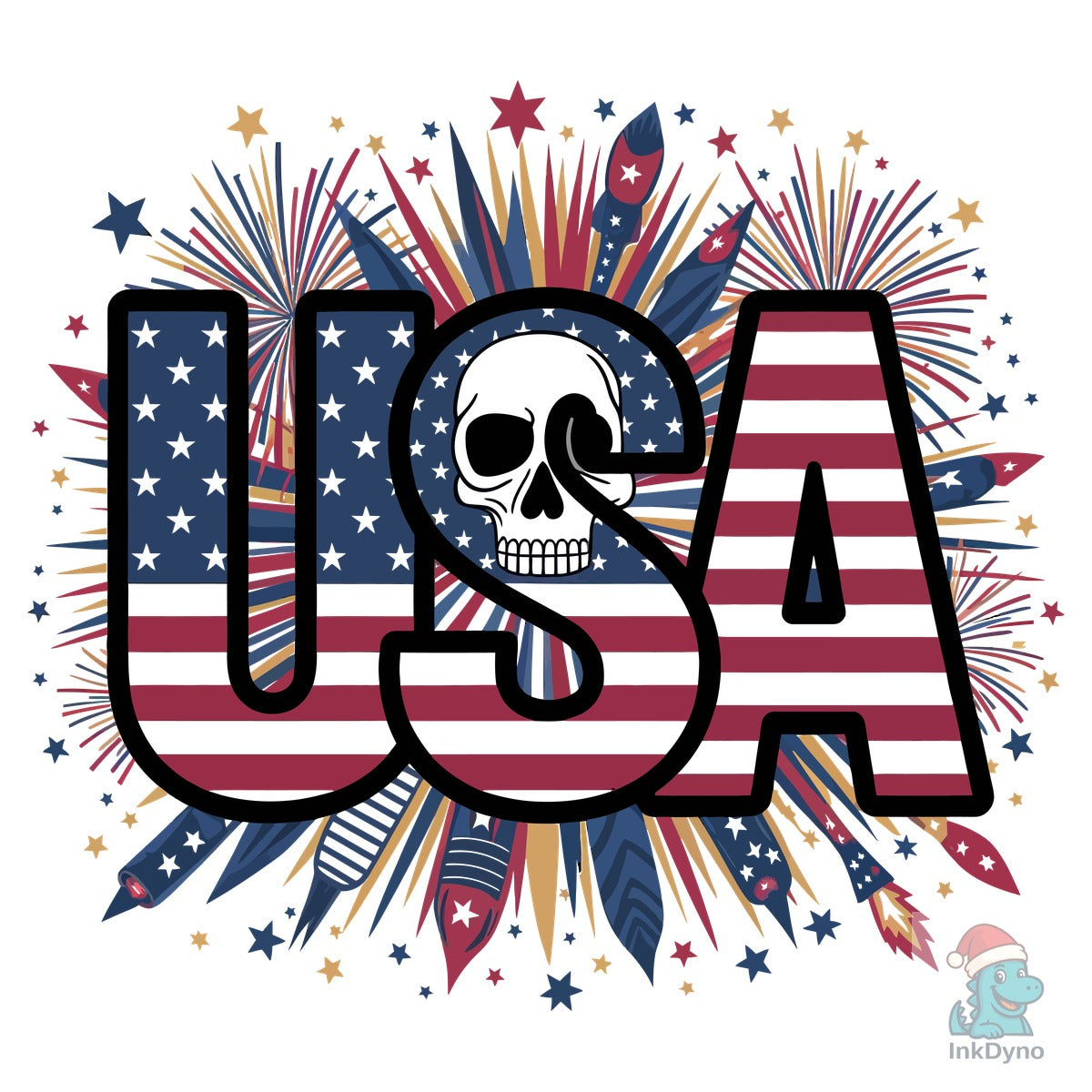 USA Skull Fireworks 4th of July T-Shirt