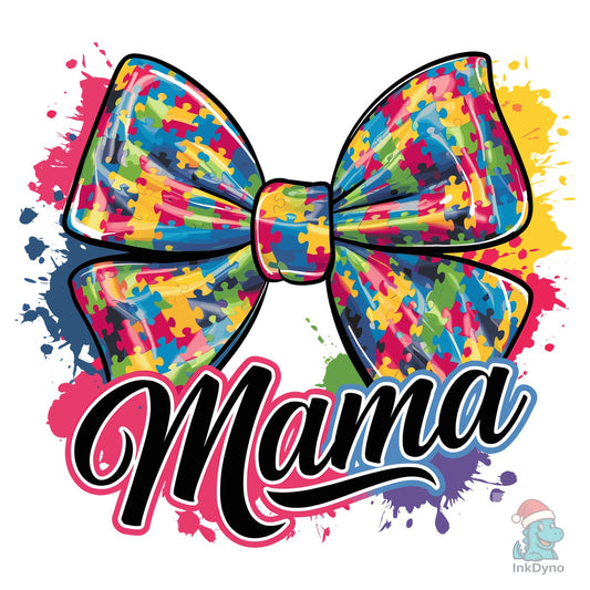 Autism Mama Colorful Puzzle Bow Art - DTF Transfer