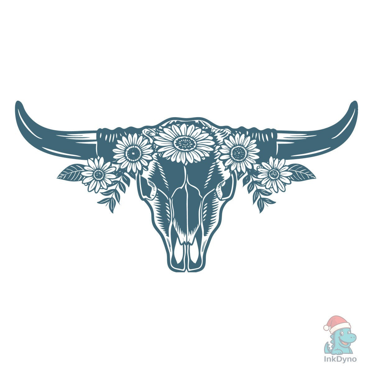 Western Bull Skull Longhorn Boho Flowers