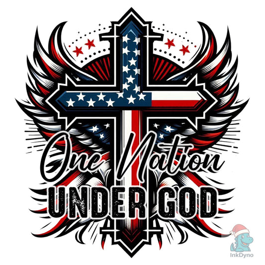 One Nation Under God Cross - Patriotic Apparel - DTF Transfer