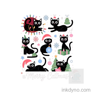 375. Christmas Cat Png, Merry Catmas Png