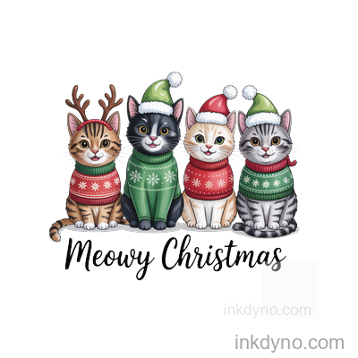 389. Meowy , Cat DTF Transfer – Ready to Press (Christmas)