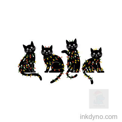 Playful Cats Wrapped In Holiday Lights Design — DTF Transfer