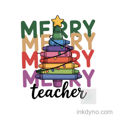Merry Teacher Christmas Tree Design — DTF Transfer – Ready to Press