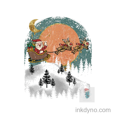 Vintage Santa Sleigh Ride With Reindeer Design — DTF Transfer