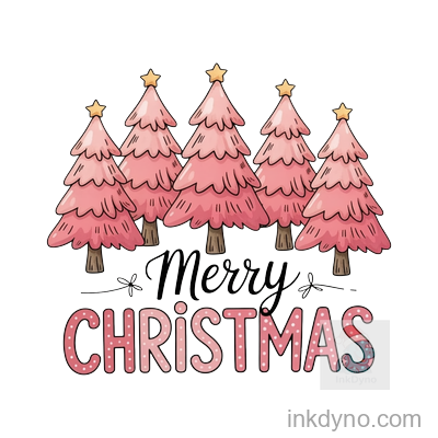Merry Christmas Pink Christmas Trees Design — DTF Transfer