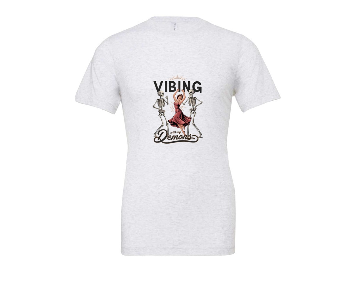 brand:Bella Canvas|color:Ash Grey|Vibing With My Demons Retro Gothic 2 Graphic T-Shirt