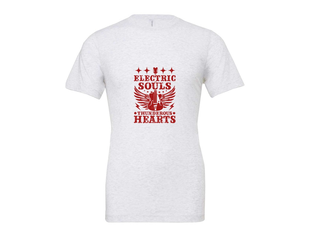 brand:Bella Canvas|color:Ash Grey|Electric Souls Thunderous Hearts Graphic T-Shirt