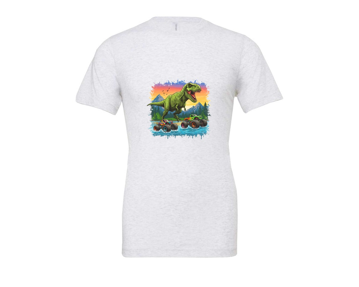 brand:Bella Canvas|color:Ash Grey|Dinosaur Monster Truck T Rex Graphic T-Shirt