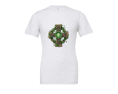 brand:Bella Canvas|color:Ash Grey|Celtic Cross With Shamrocks Irish Graphic T-Shirt